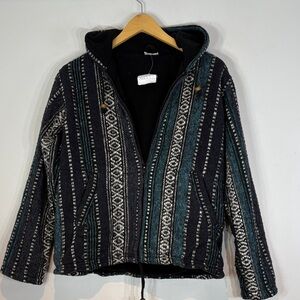 Nepalese brushed wool jacket blue striped 100% wool size small NWT